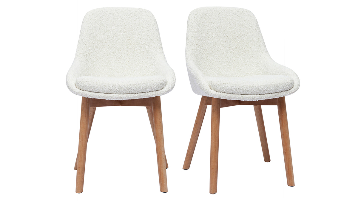 Set de 2 sillas nrdicas de borreguillo blanco y madera clara maciza HOLO