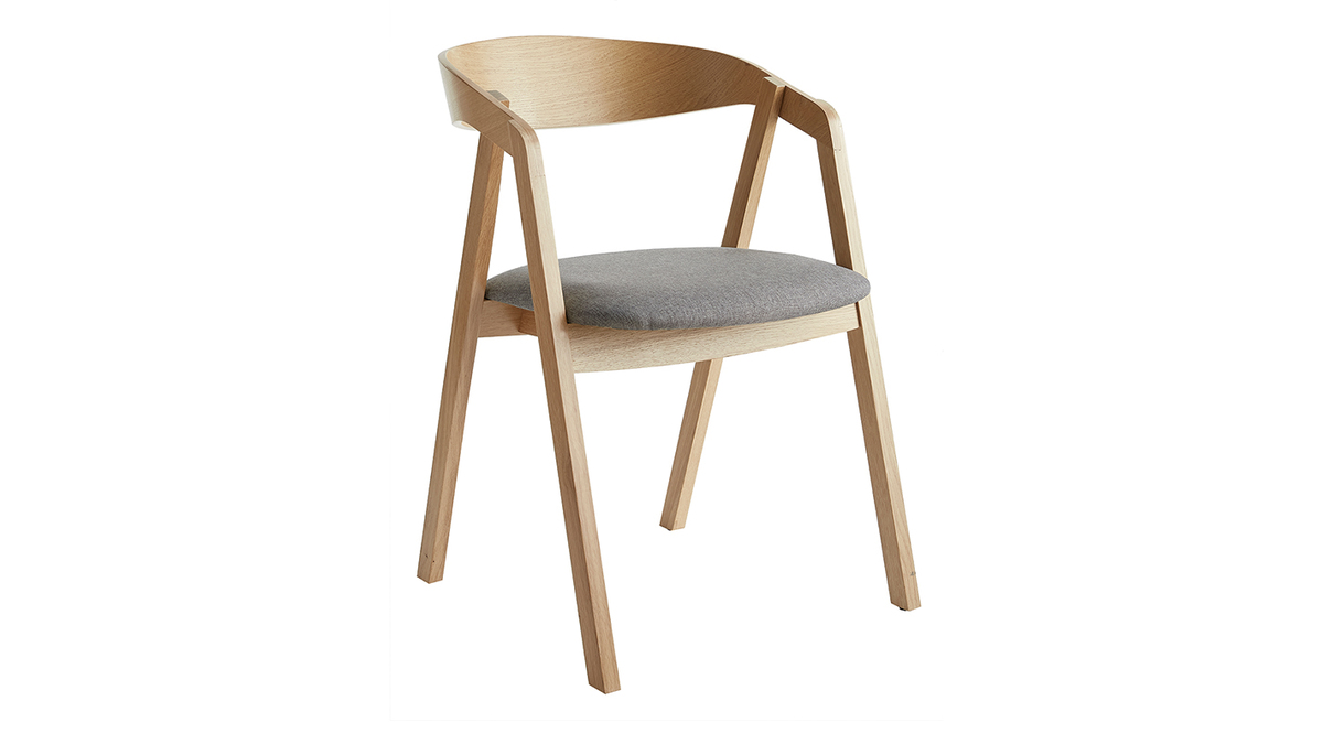 Set de 2 sillas nrdicas de madera clara de roble macizo y tela gris LOVA