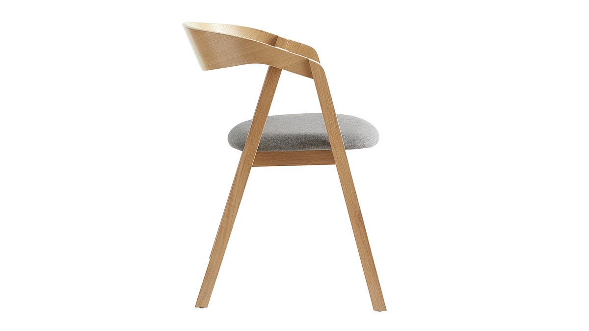 Set de 2 sillas nrdicas de madera clara de roble macizo y tela gris LOVA
