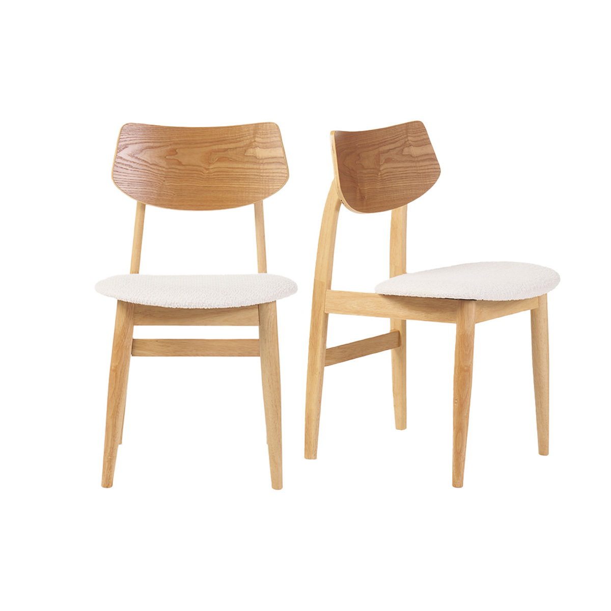 Set de 2 sillas nórdicas de madera clara y borreguillo blanco ELION