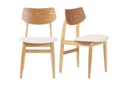 Set de 2 sillas nórdicas de madera clara y borreguillo blanco ELION
