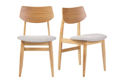 Set de 2 sillas nórdicas de madera clara y tejido gris claro ELION