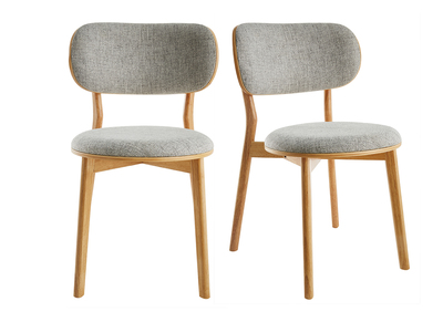 Set de 2 sillas nórdicas de madera clara y tejido gris FAUVETTE