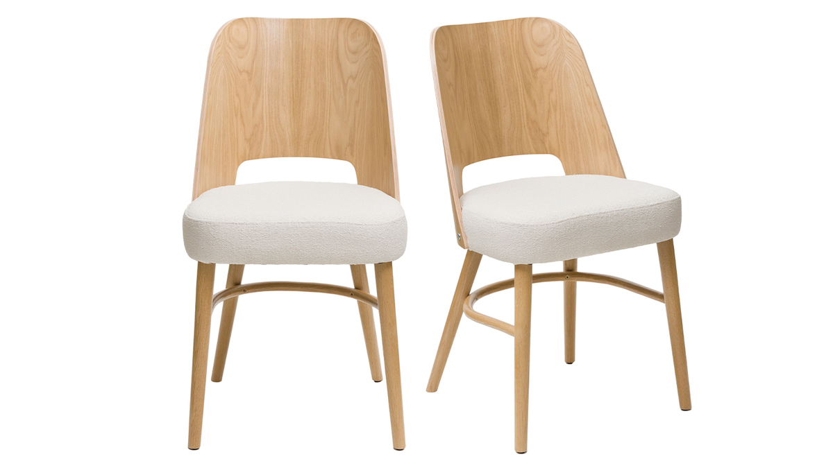 Set de 2 sillas nrdicas de madera de roble y tejido efecto borreguillo EDITO