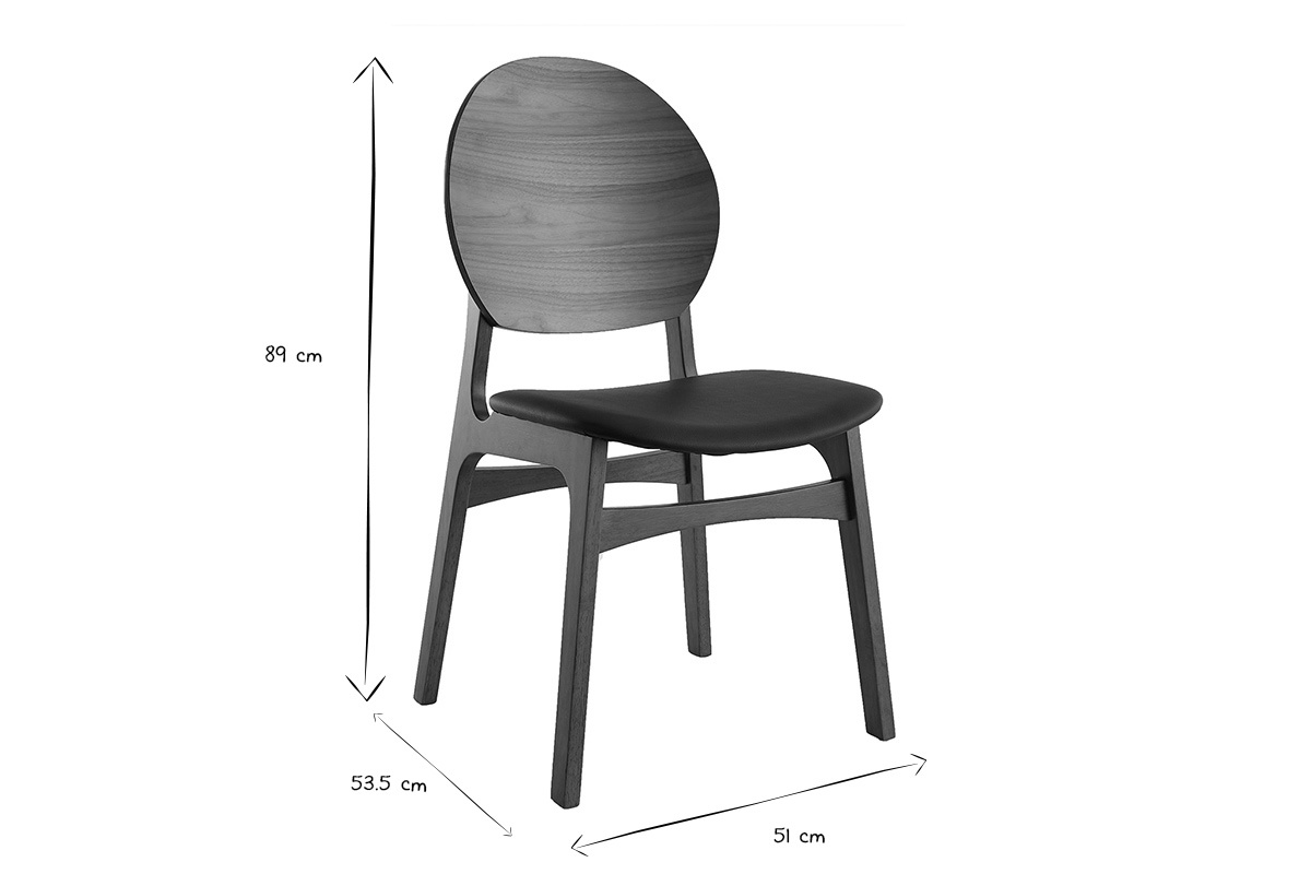 Set de 2�sillas n�rdicas de nogal y poliuretano negro ELTON