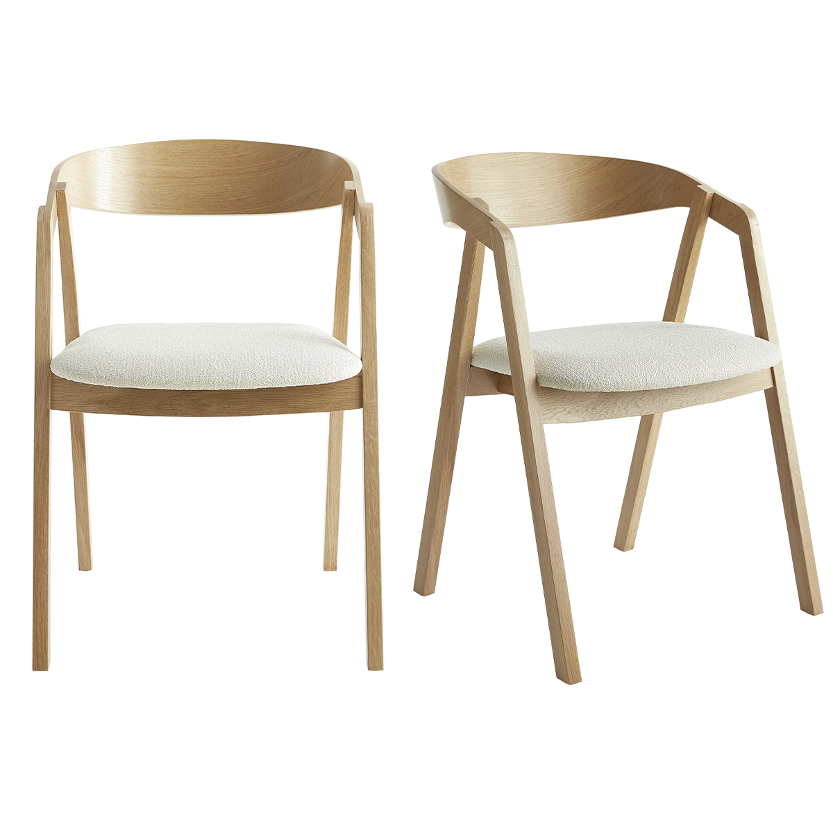 Set de 2 sillas nórdicas de roble macizo y tejido efecto borreguillo color crudo LOVA