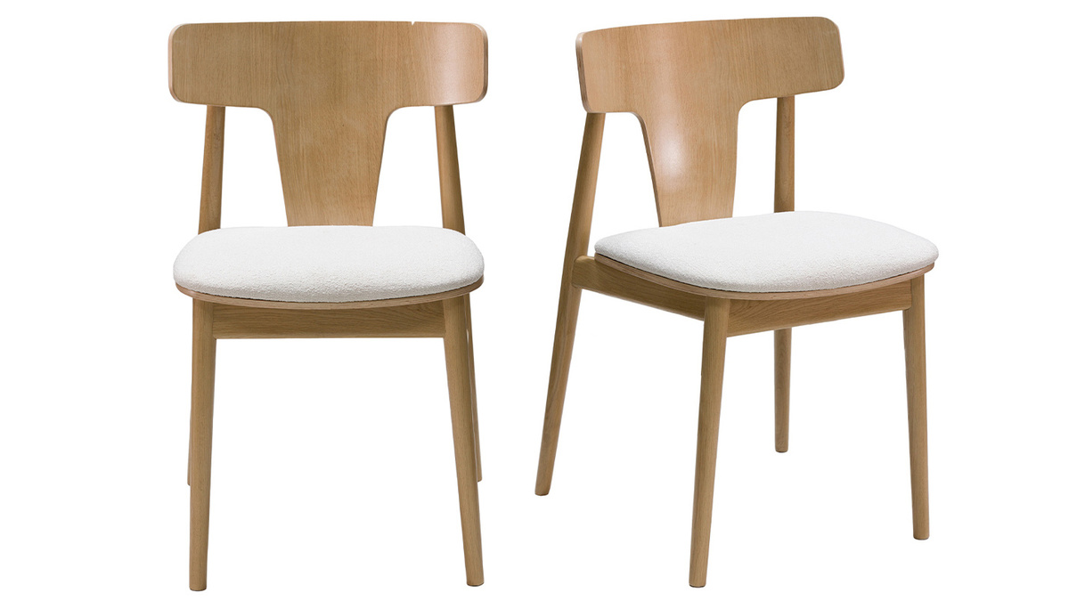 Set de 2 sillas nrdicas de roble y tejido efecto borreguillo color crudo LOUISA