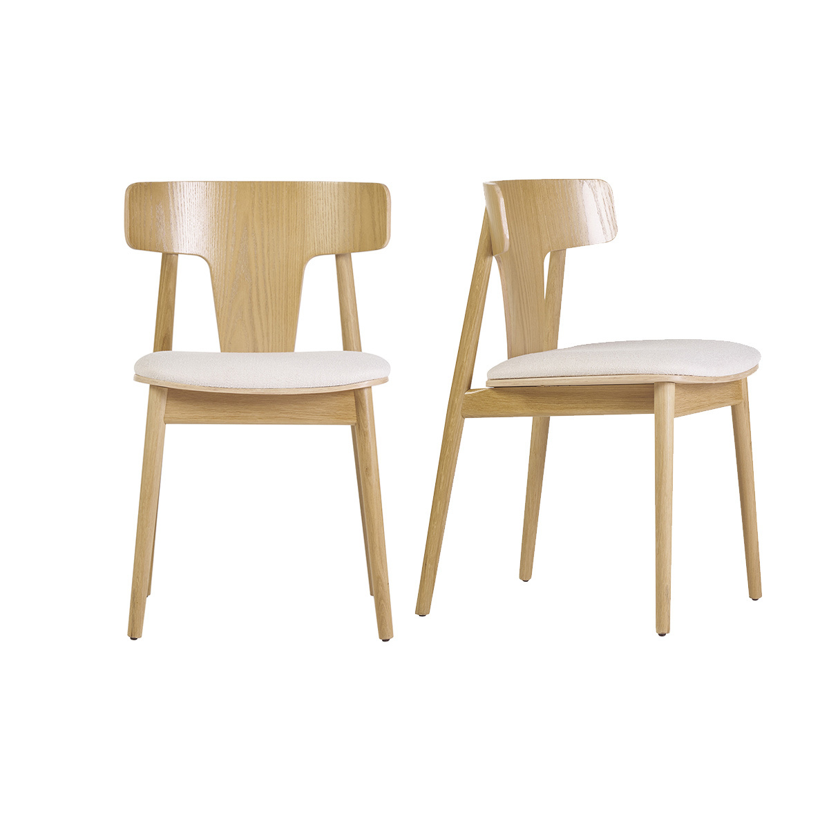 Set de 2 sillas nórdicas de roble y tejido efecto borreguillo color crudo LOUISA