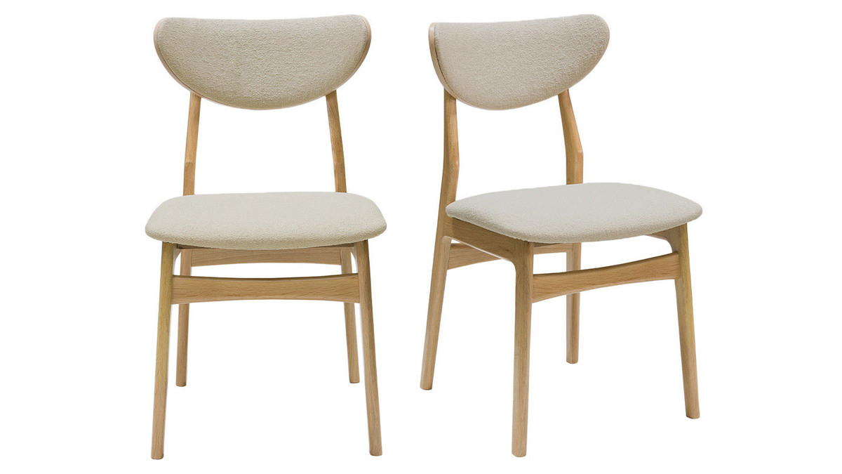 Set de 2 sillas nrdicas de tejido borreguillo beige y madera clara de haya maciza MAYA