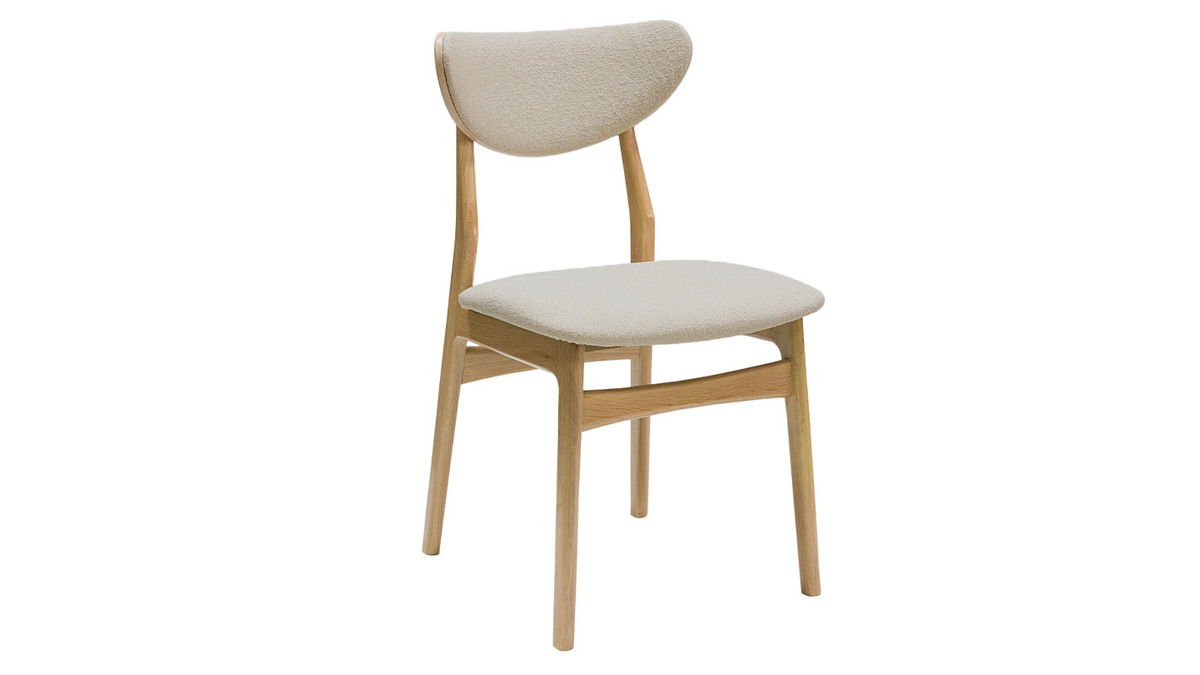 Set de 2 sillas nrdicas de tejido borreguillo beige y madera clara de haya maciza MAYA
