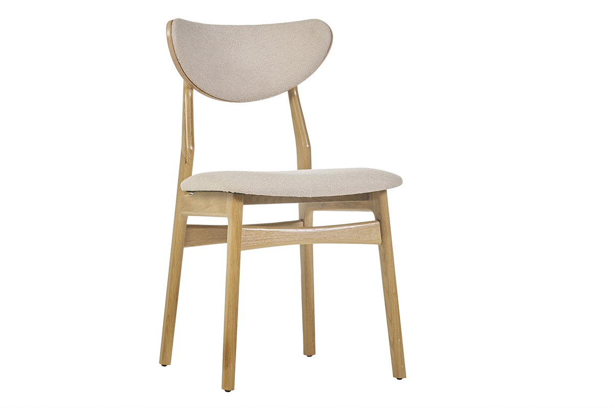 Set de 2 sillas nrdicas de tejido borreguillo beige y madera clara de haya maciza MAYA