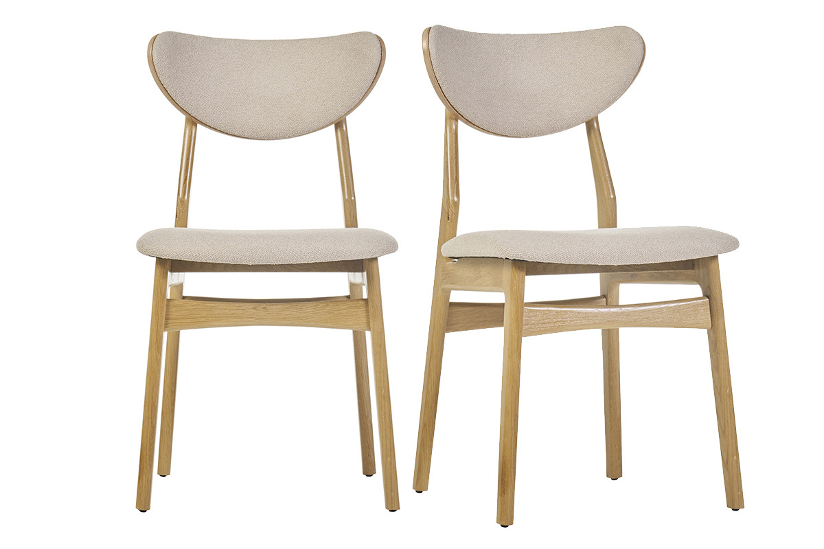 Set de 2 sillas nrdicas de tejido borreguillo beige y madera clara de haya maciza MAYA