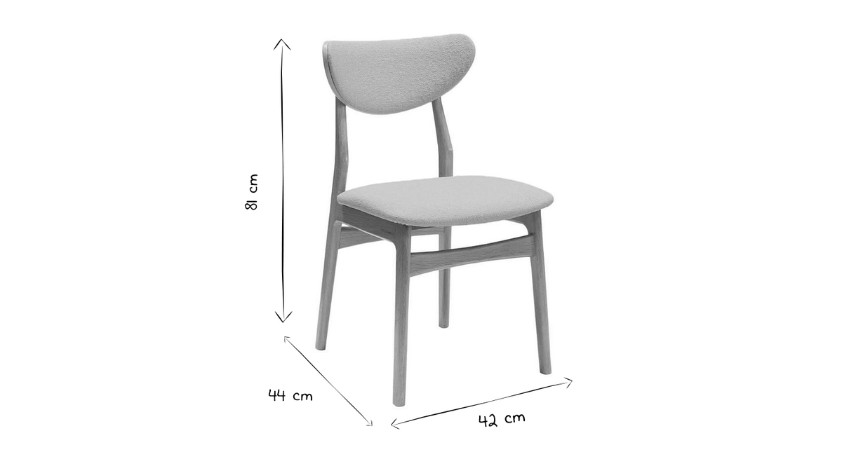 Set de 2 sillas nrdicas de tejido efecto aterciopelado texturizado gris jaspeado y madera clara de haya maciza MAYA