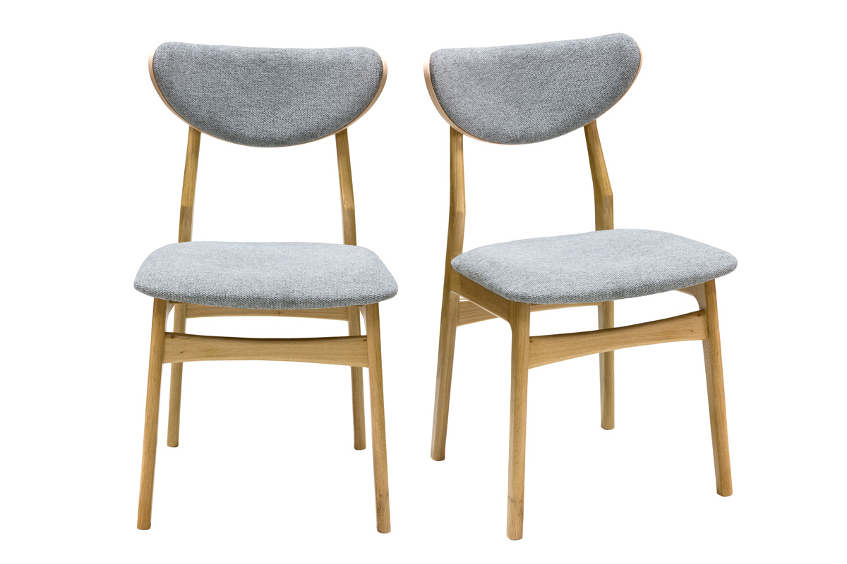 Set de 2 sillas nrdicas de tejido efecto aterciopelado texturizado gris jaspeado y madera clara de haya maciza MAYA