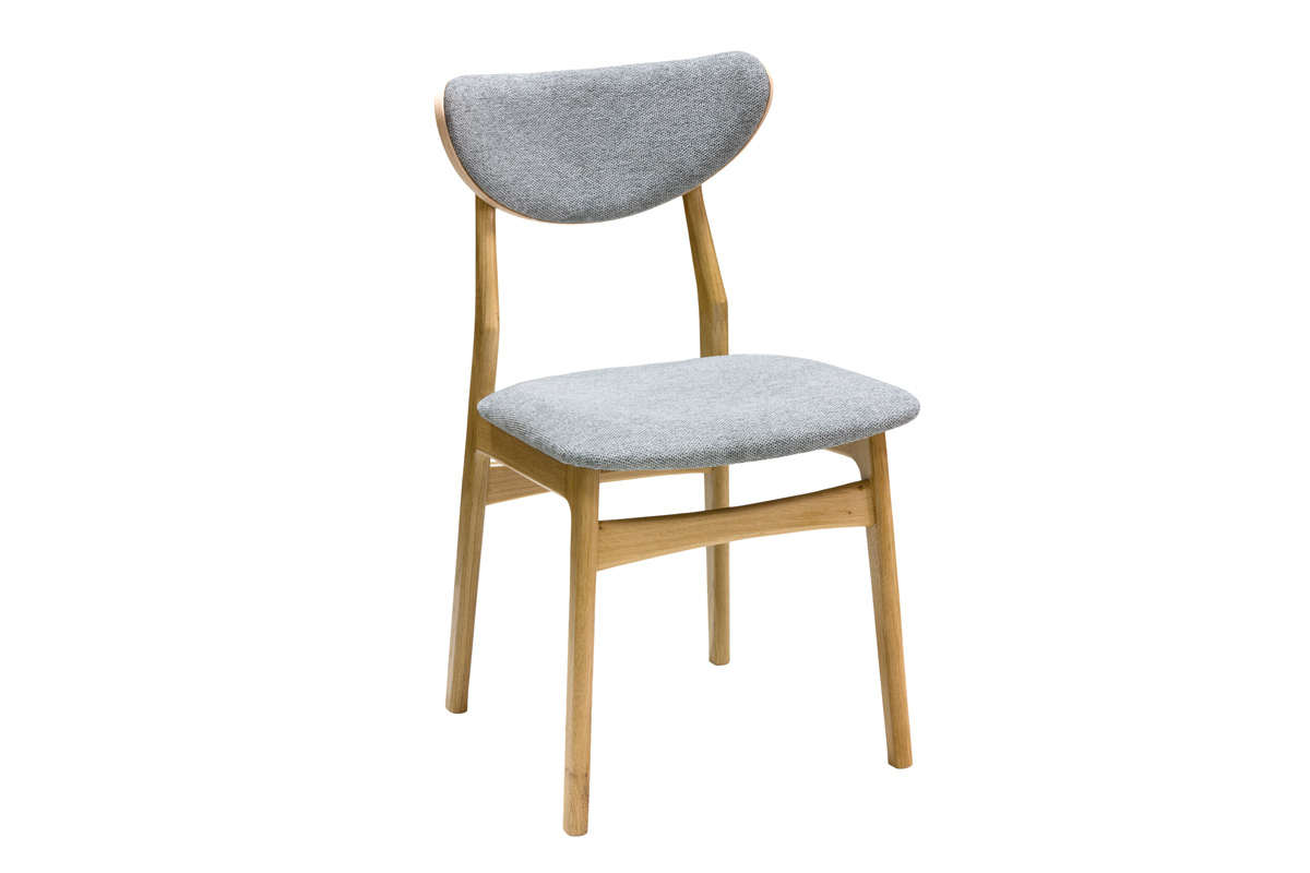 Set de 2 sillas nrdicas de tejido efecto aterciopelado texturizado gris jaspeado y madera clara de haya maciza MAYA