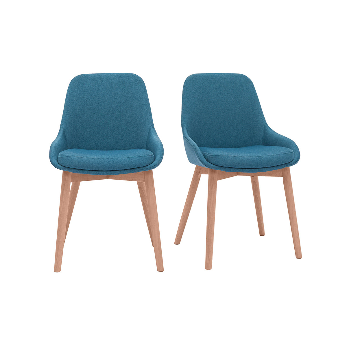 Set de 2 sillas nórdicas de tela azul petróleo y madera clara maciza HOLO