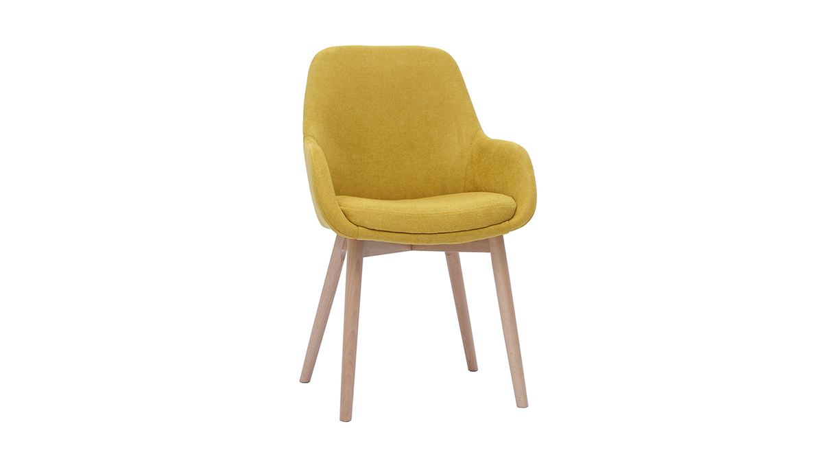 Set de 2 sillas nrdicas de tela efecto aterciopelado amarillo mostaza y madera clara maciza HOLO