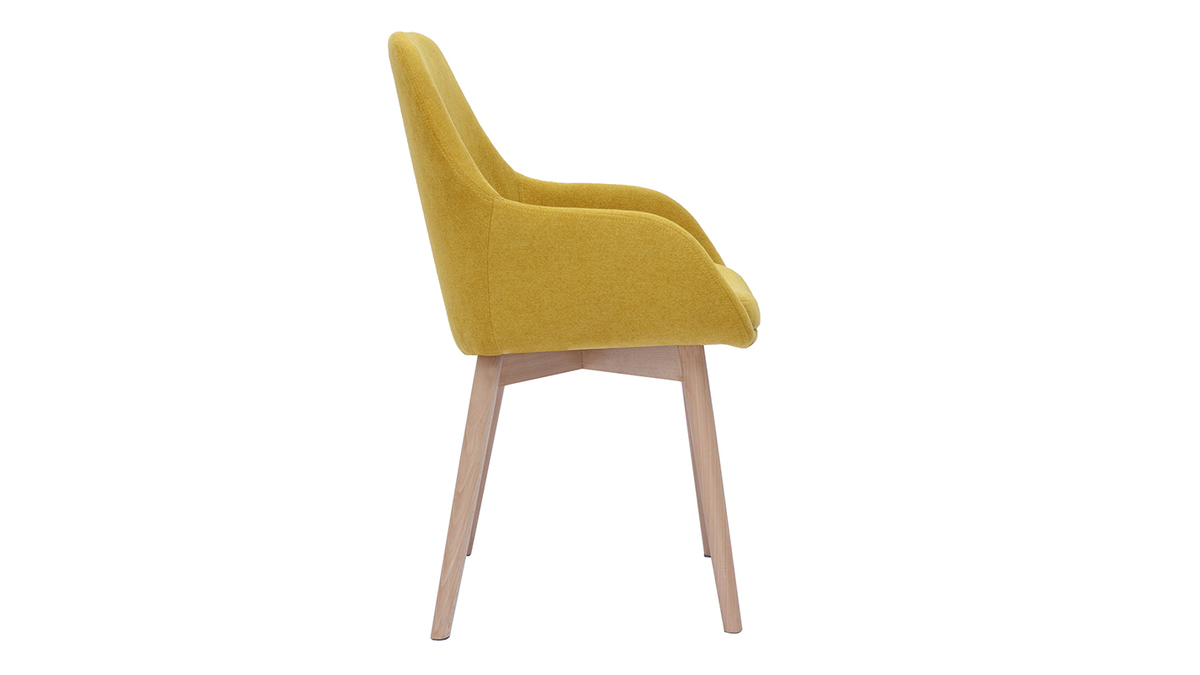 Set de 2 sillas nrdicas de tela efecto aterciopelado amarillo mostaza y madera clara maciza HOLO