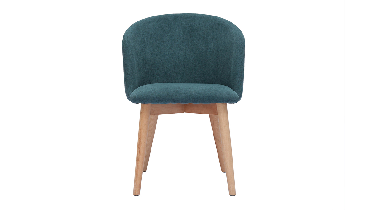 Set de 2 sillas nrdicas de tela efecto aterciopelado azul petrleo y madera clara maciza VANITY