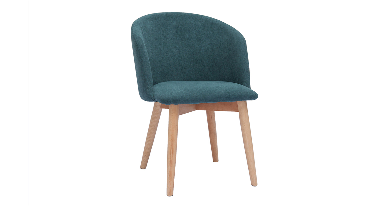 Set de 2 sillas nrdicas de tela efecto aterciopelado azul petrleo y madera clara maciza VANITY