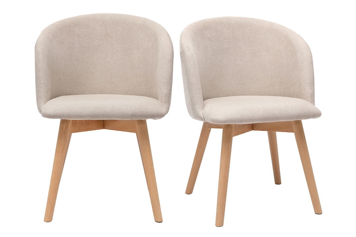 Set de 2sillas nrdicas de tela efecto aterciopelado beige y haya maciza VANITY
