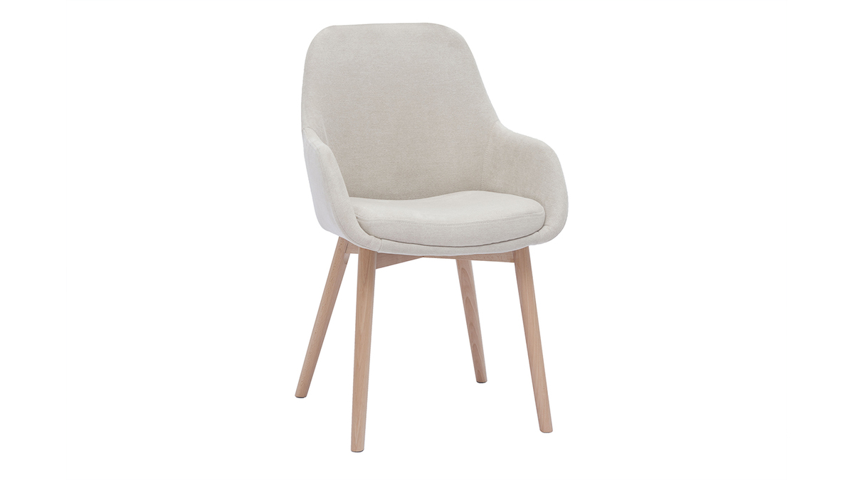 Set de 2 sillas nrdicas de tela efecto aterciopelado beige y madera clara maciza HOLO