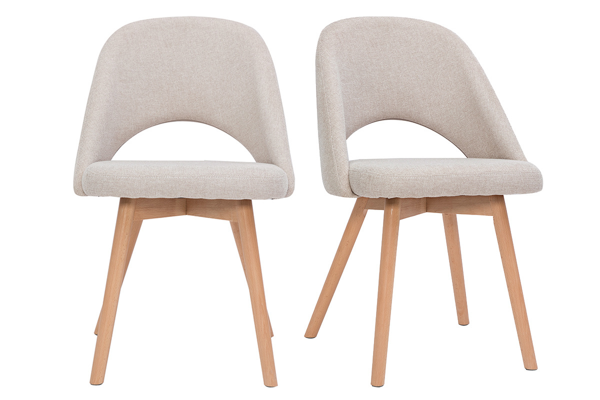 Set de 2sillas nrdicas de tela efecto aterciopelado texturizado beige con patas de haya maciza COSETTE