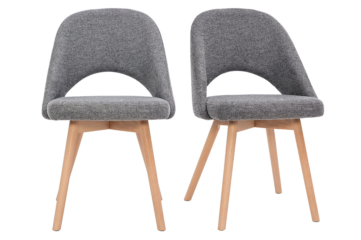 Set de 2sillas nrdicas de tela efecto aterciopelado texturizado gris con patas de haya maciza COSETTE