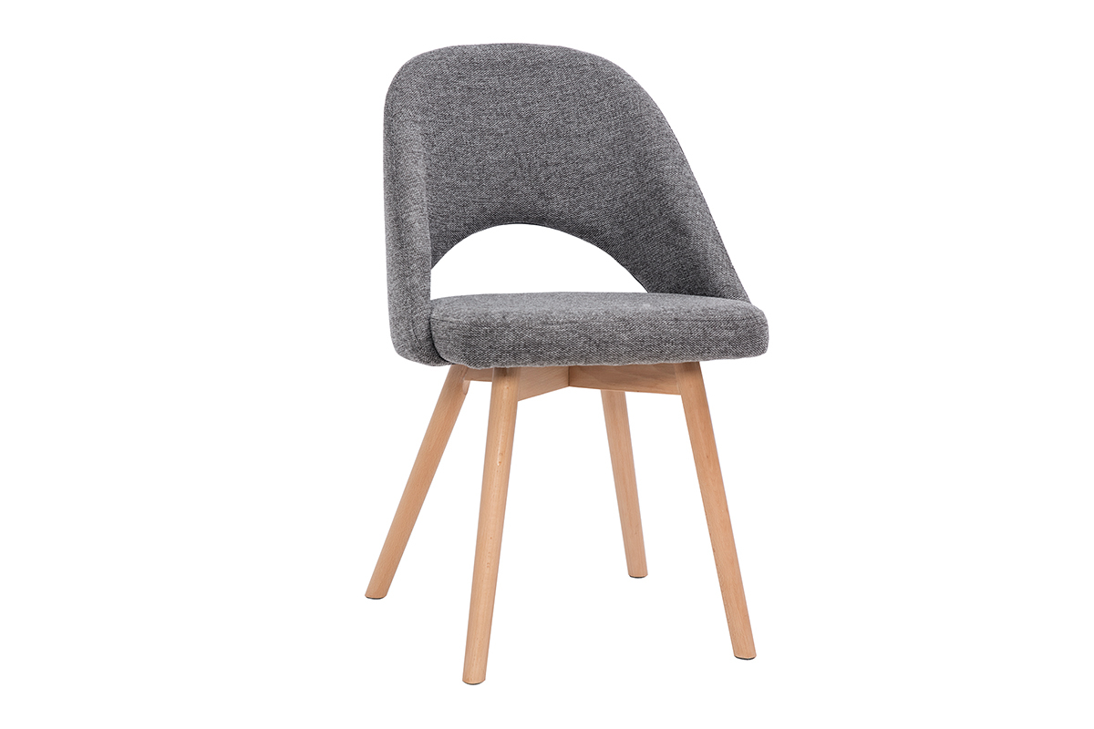 Set de 2sillas nrdicas de tela efecto aterciopelado texturizado gris con patas de haya maciza COSETTE