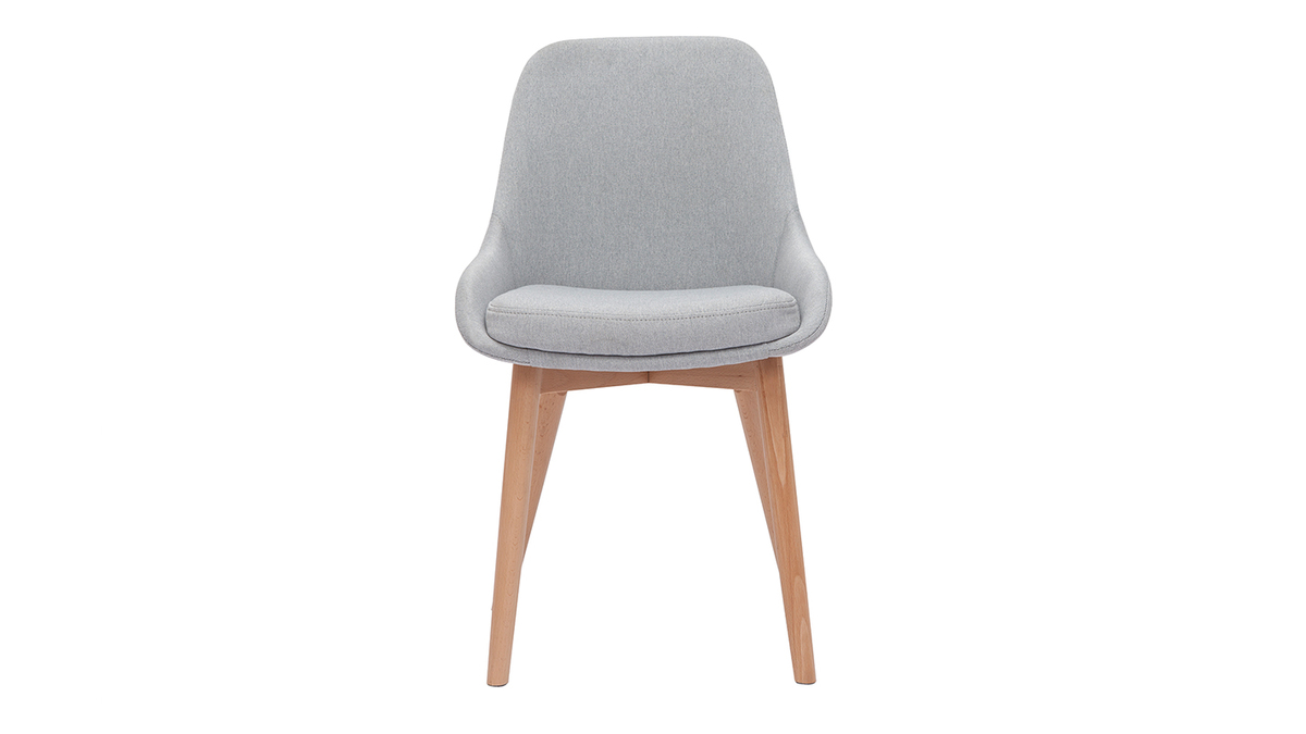 Set de 2 sillas nrdicas de tela gris clara y madera clara maciza HOLO