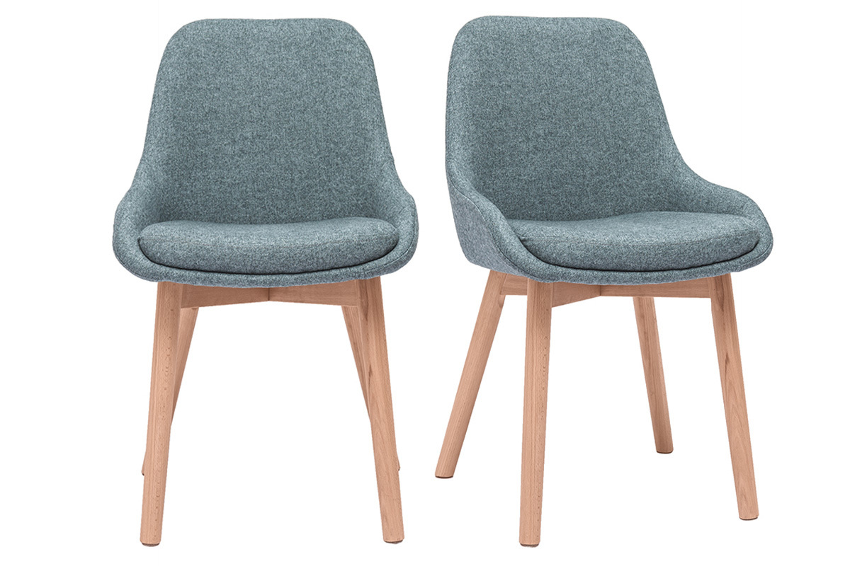 Set de 2 sillas nrdicas de tela verde grisceo y madera clara maciza HOLO