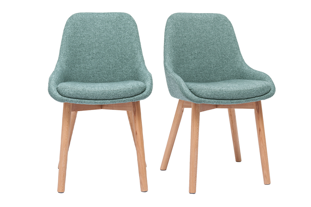Set de 2 sillas nrdicas de tela verde grisceo y madera clara maciza HOLO