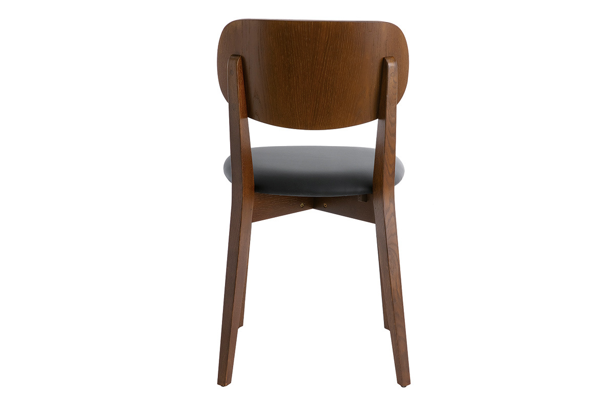 Set de 2sillas vintage con acabado en nogal y asiento negro LUCIA