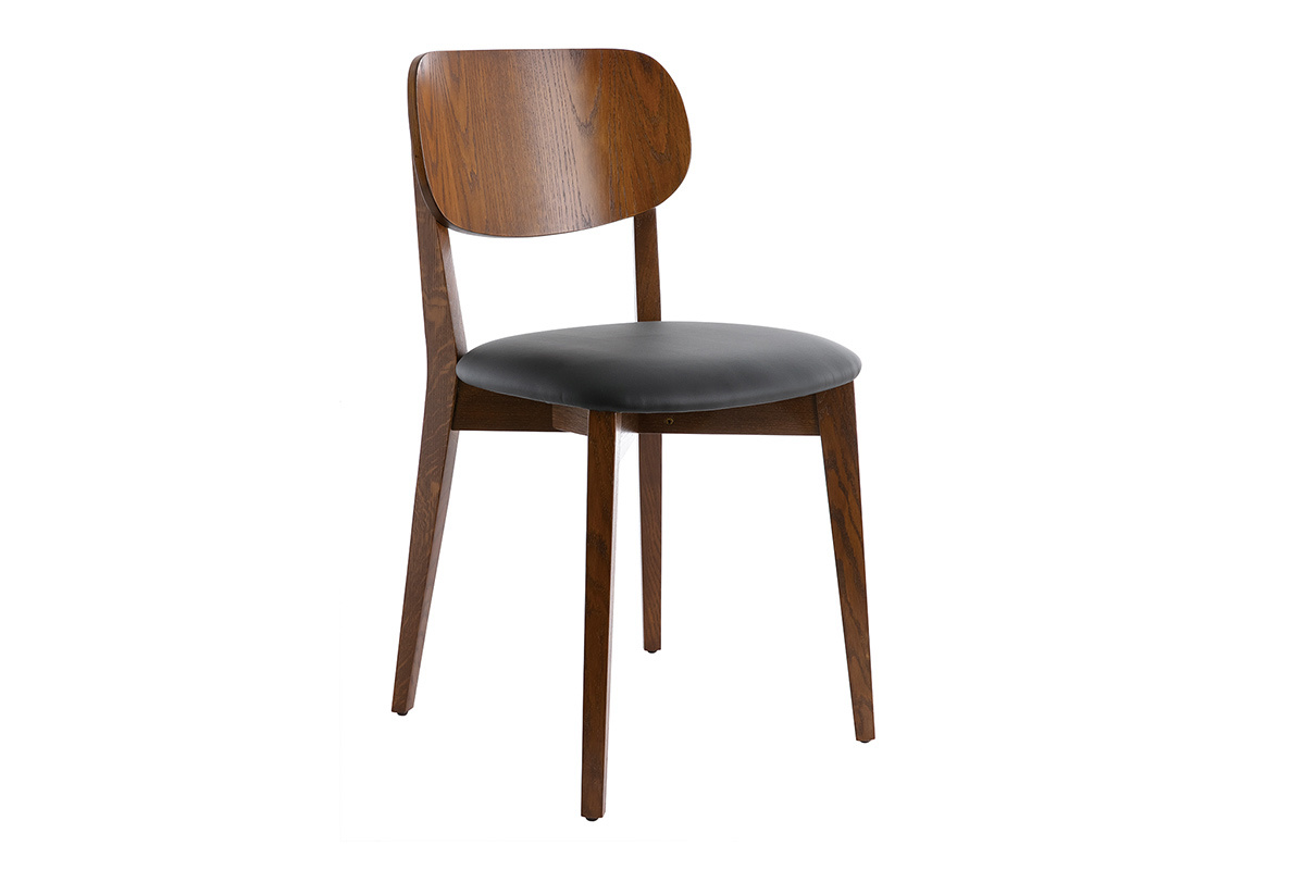 Set de 2sillas vintage con acabado en nogal y asiento negro LUCIA