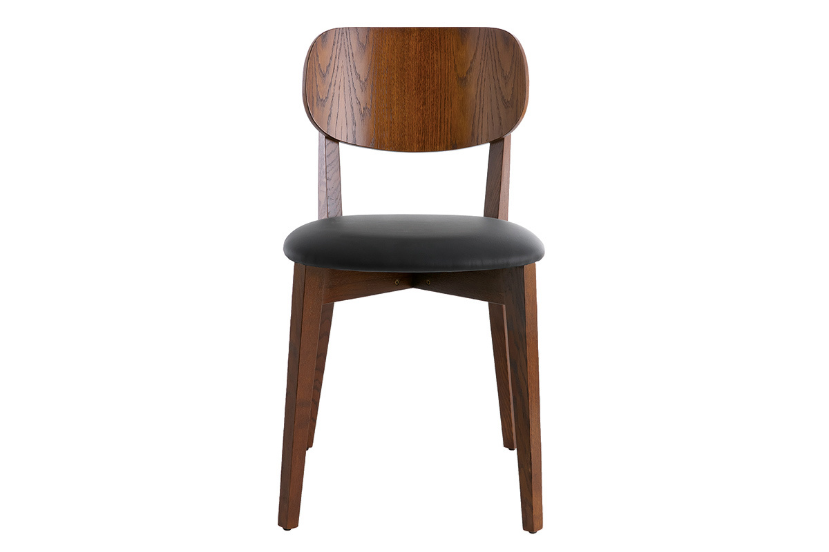 Set de 2sillas vintage con acabado en nogal y asiento negro LUCIA