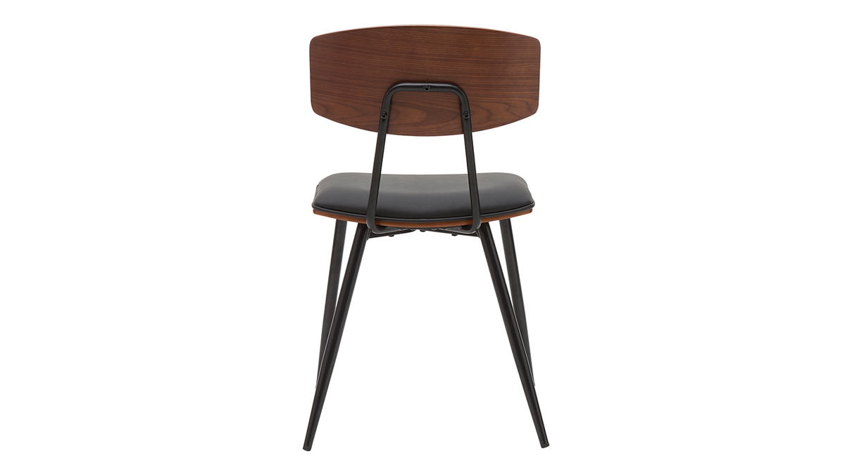 Set de 2 sillas vintage de madera de nogal oscuro con asiento negro y metal negro JOLINE