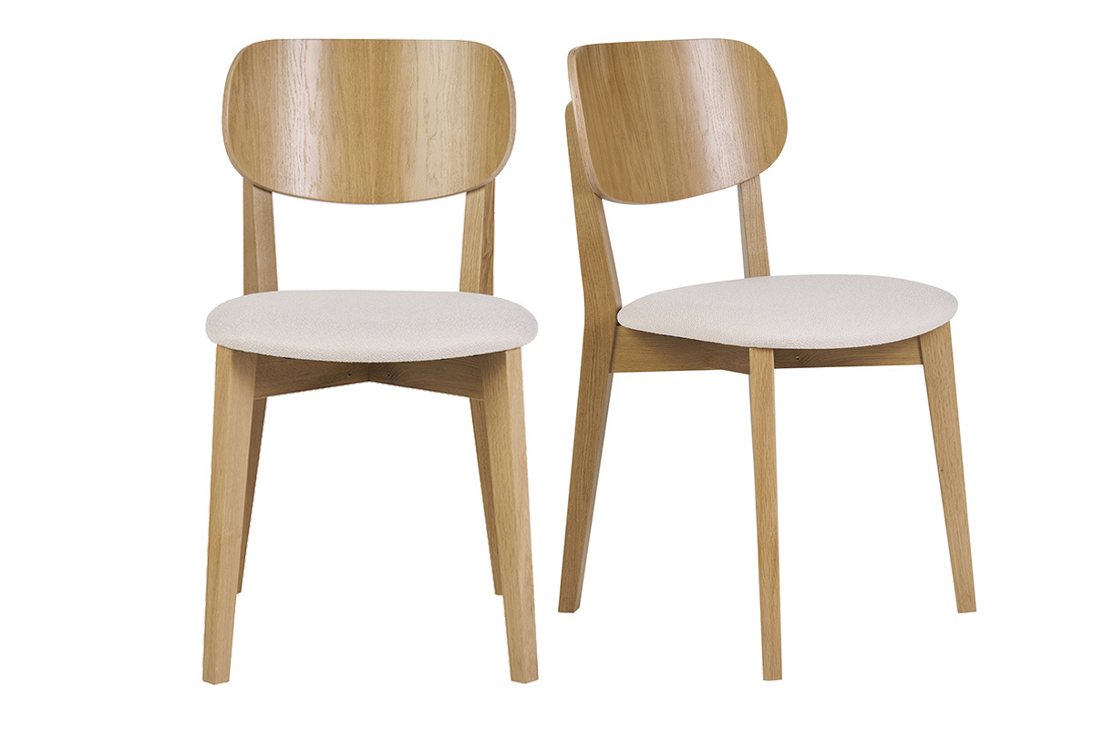 Set de 2 sillas vintage de madera de roble claro y borreguillo LUCIA