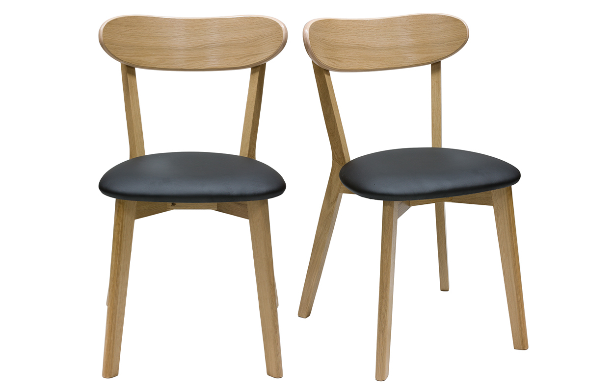 Set de 2 sillas vintage de madera de roble claro y negro DOVE