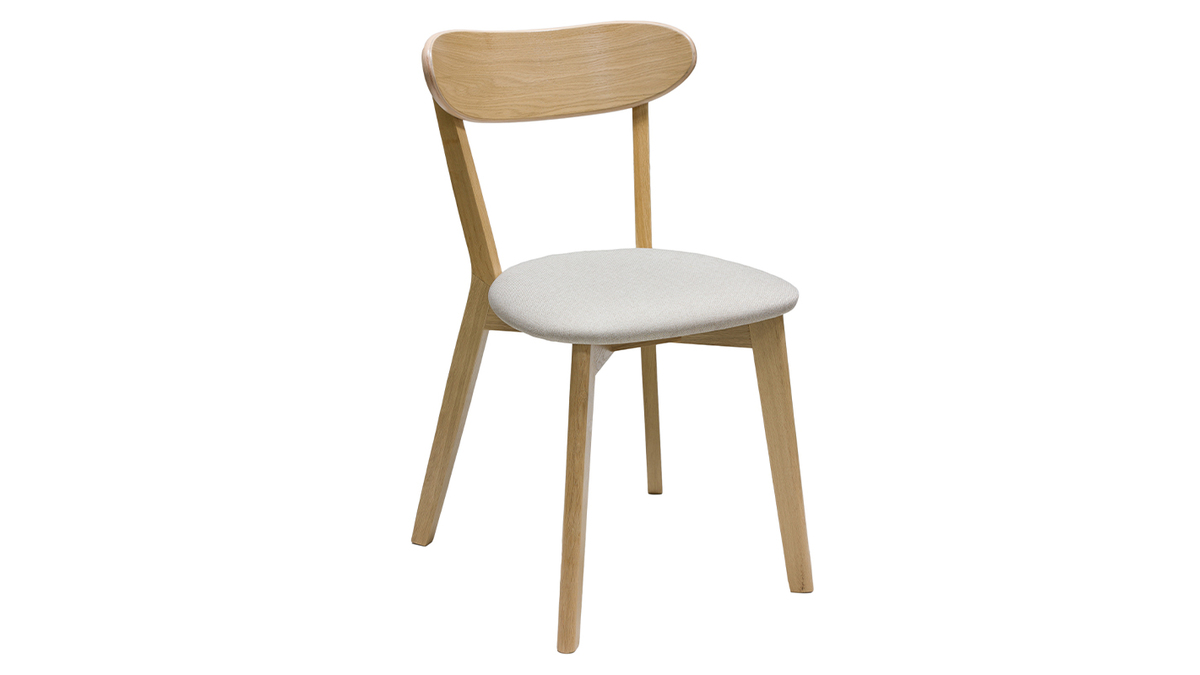Set de 2 sillas vintage de madera de roble claro y tela beige DOVE