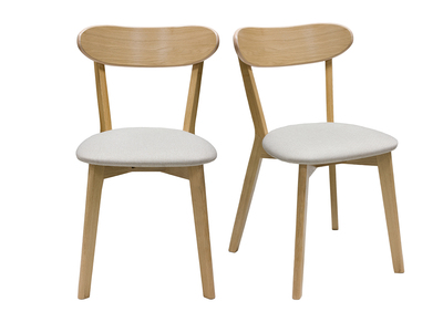 Set de 2 sillas vintage de madera de roble claro y tela beige DOVE