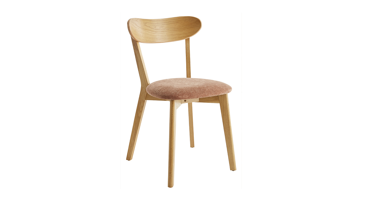 Set de 2 sillas vintage de madera de roble claro y tela efecto aterciopelado texturizado DOVE