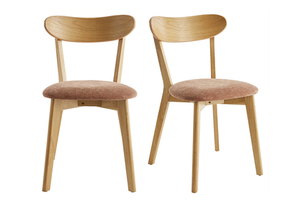 Set de 2 sillas vintage de madera de roble claro y tela efecto aterciopelado texturizado DOVE