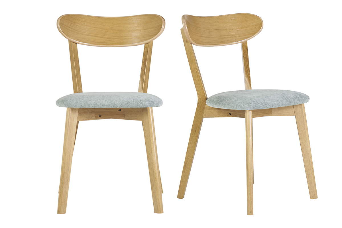 Set de 2 sillas vintage de madera de roble claro y tela efecto aterciopelado verde celadn DOVE