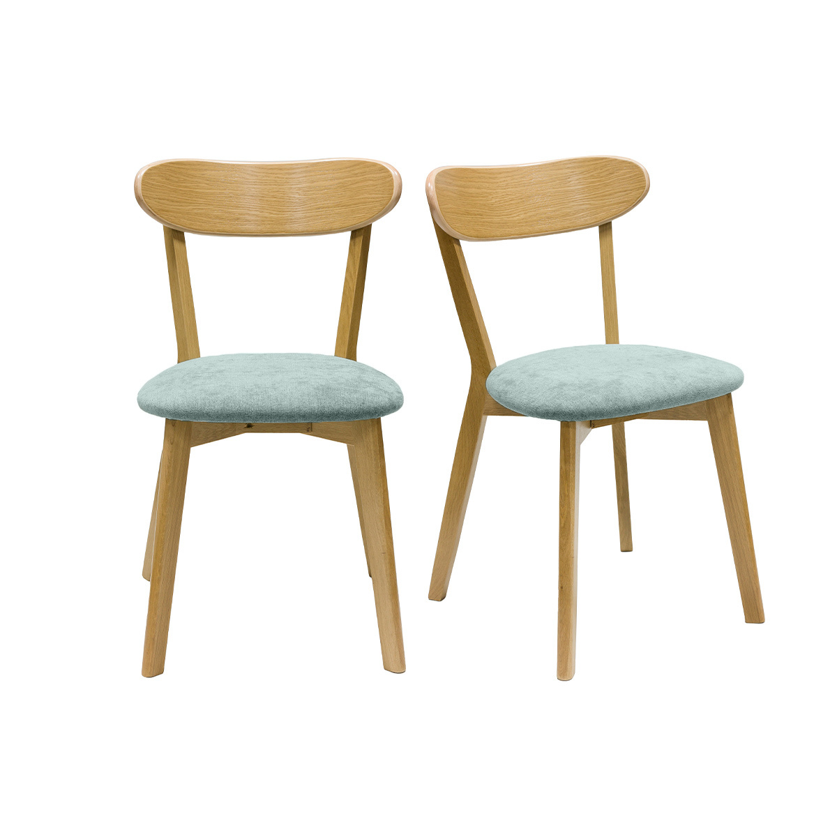 Set de 2 sillas vintage de madera de roble claro y tela efecto aterciopelado verde celadón DOVE