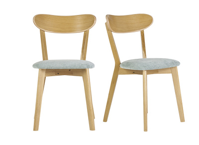 Set de 2 sillas vintage de madera de roble claro y tela efecto aterciopelado verde celadón DOVE