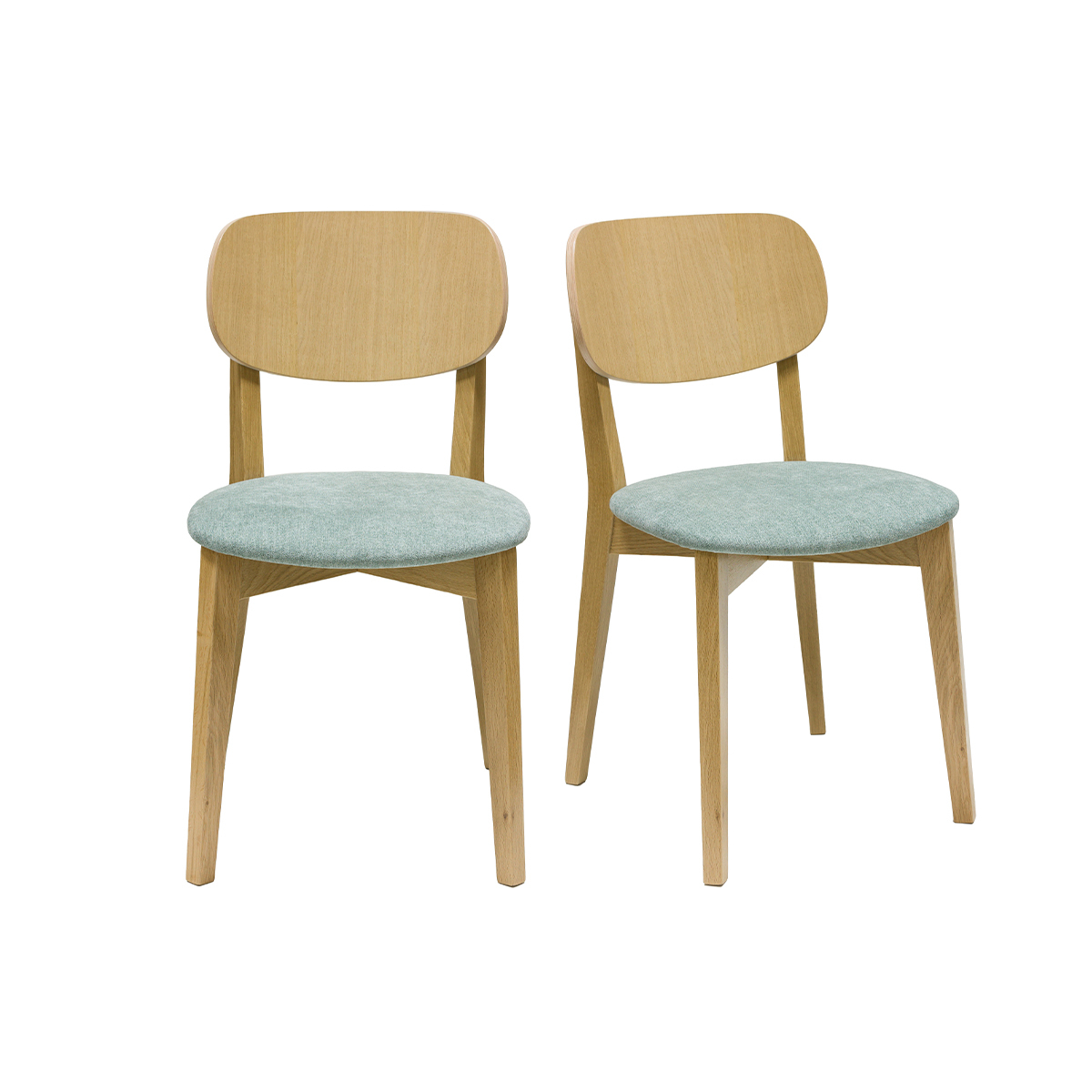 Set de 2 sillas vintage de madera de roble claro y tela efecto aterciopelado verde celadón LUCIA