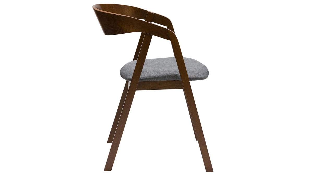 Set de 2 sillas vintage de madera maciza teida de nogal y tela gris LOVA