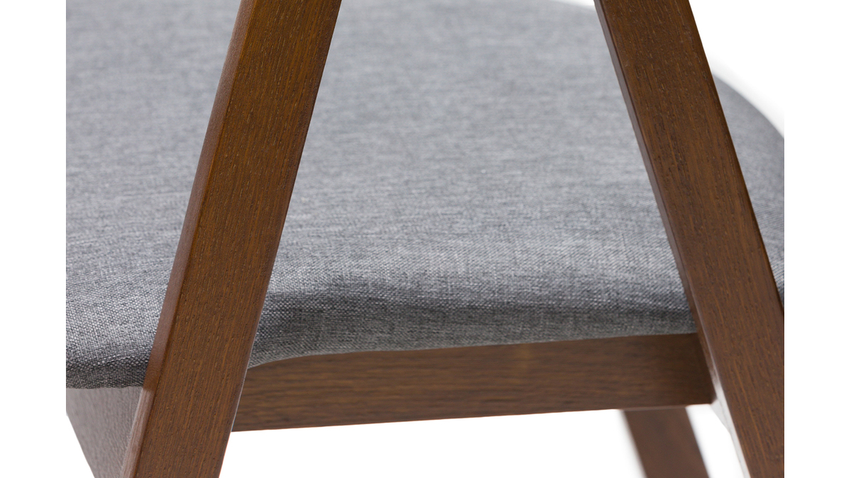 Set de 2 sillas vintage de madera maciza teida de nogal y tela gris LOVA