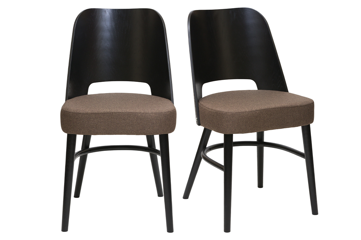 Set de 2 sillas vintage de madera negra y tela marrn EDITO