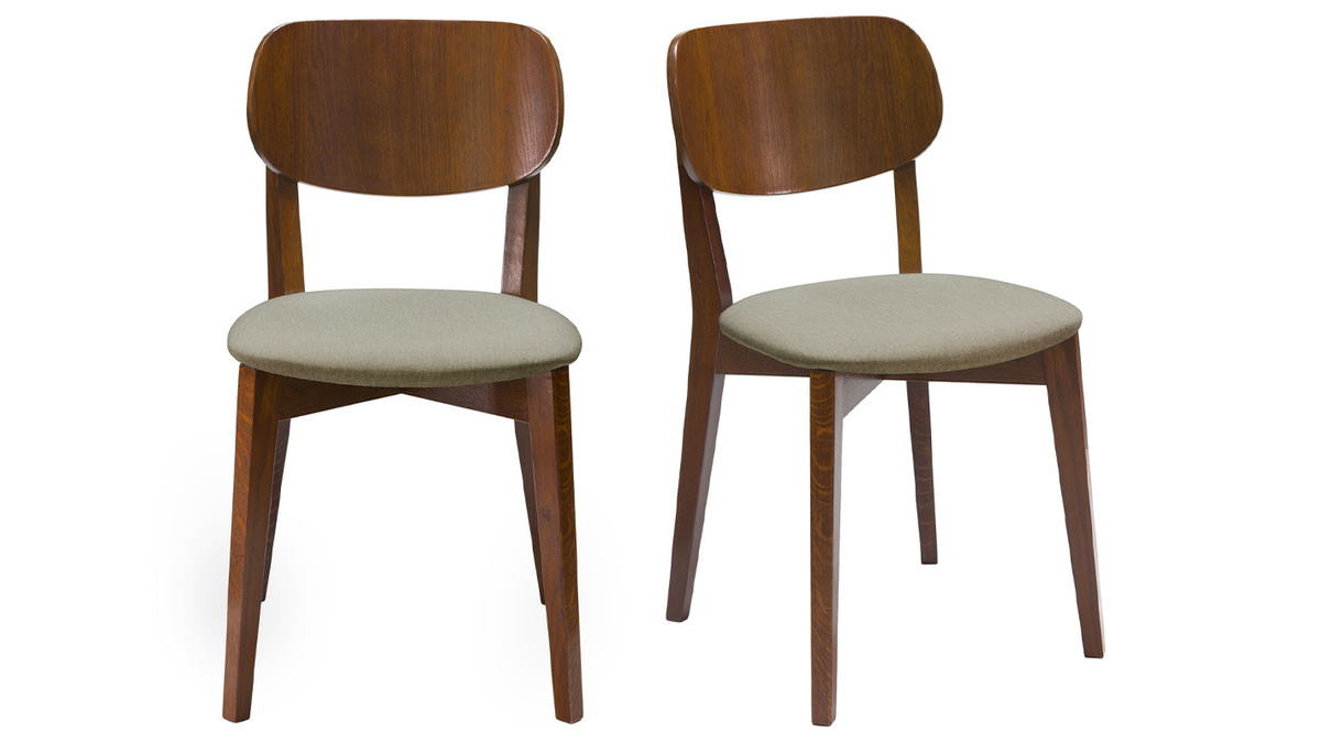 Set de 2 sillas vintage de nogal con asiento marrn glac LUCIA